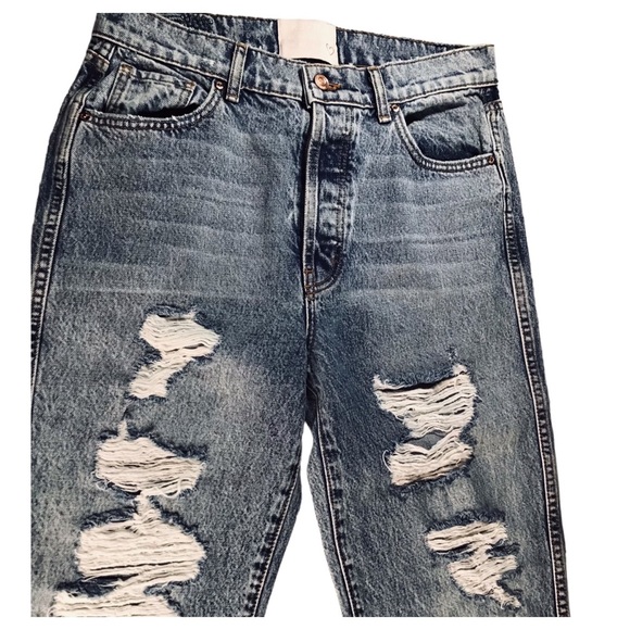 REVICE - High Waisted Distressed Button Fly Strait Leg Jeans - 32 NWOT - Picture 2 of 15